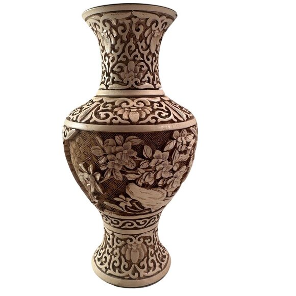 Arnart Dynasty Floral Vase Resin Carved Vintage Asian 1982 Intricate Detailing - Picture 4 of 16
